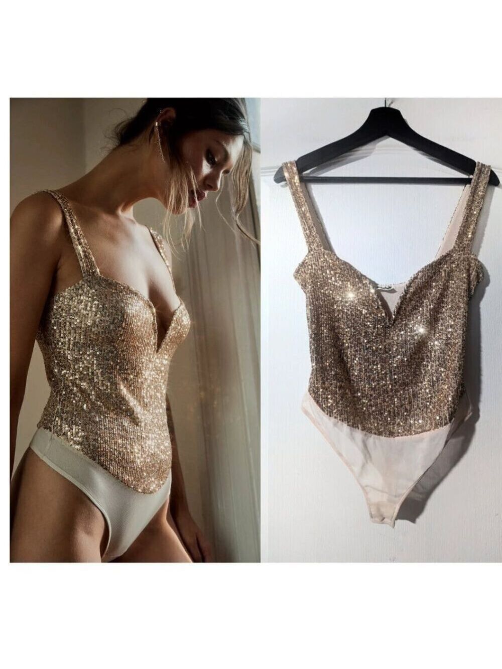 Free People Intimately |  Sparks Fly Sequin Corset Bodysuit In Gold